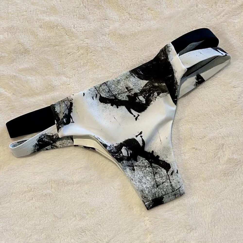 NWT Tavik Chloe Mini Cutout Swim Bottom in White Smudge - Extra Small